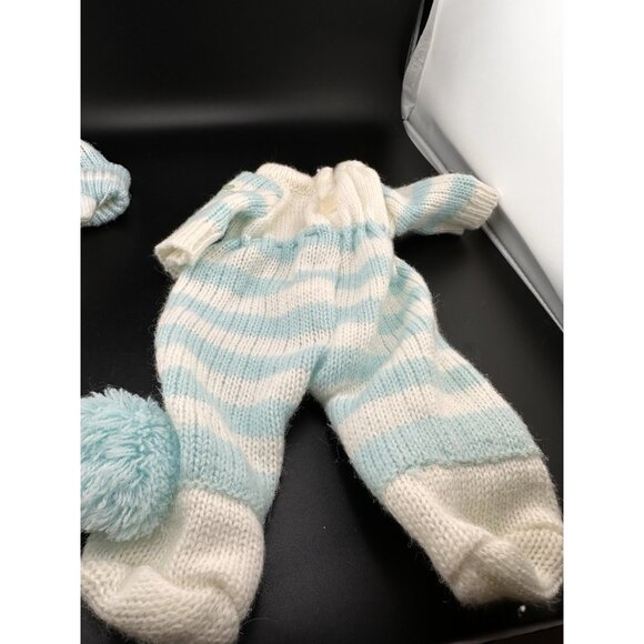 CPK Cabbage Patch Kids Vtg Baby Bean Butt BBB Blue White Knit Sleeper With Hat - Picture 8 of 13